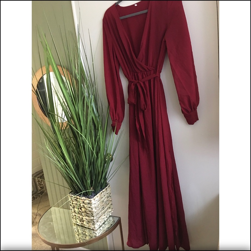 Chiffon wrap dress in cherry red